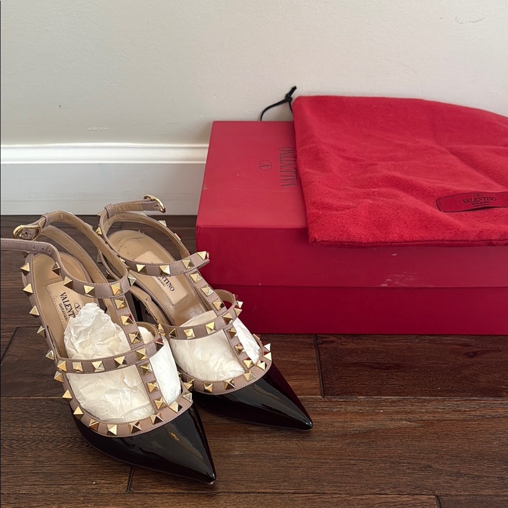 Valentino Women's Black and Tan Studded Heels